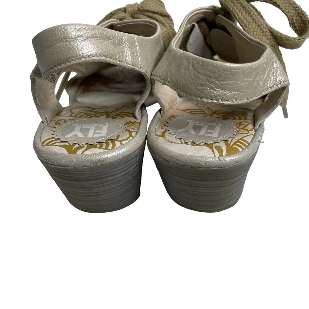 Fly London Ylfa Leather Lace Up Wedge Sandals Shoes US 7.5 EU 38 Pearlized a1 - Picture 9 of 10